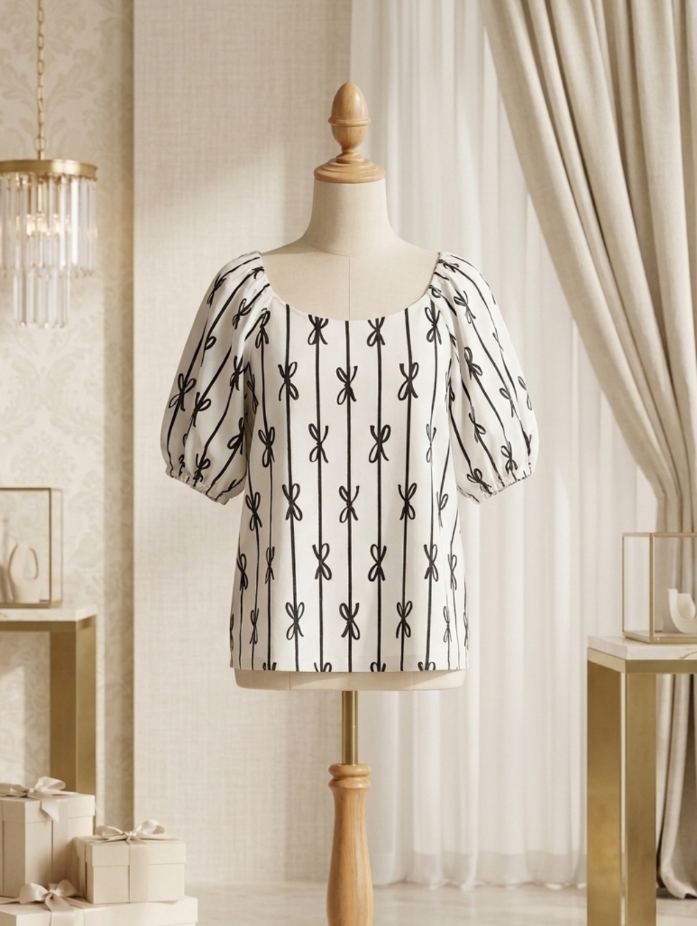 Wholesalesir Off White & Black Bubble Sleeve Blouse | Sz Lg & XL